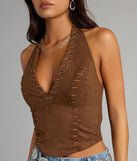 Desert Muse Suede Lace Up Halter Top