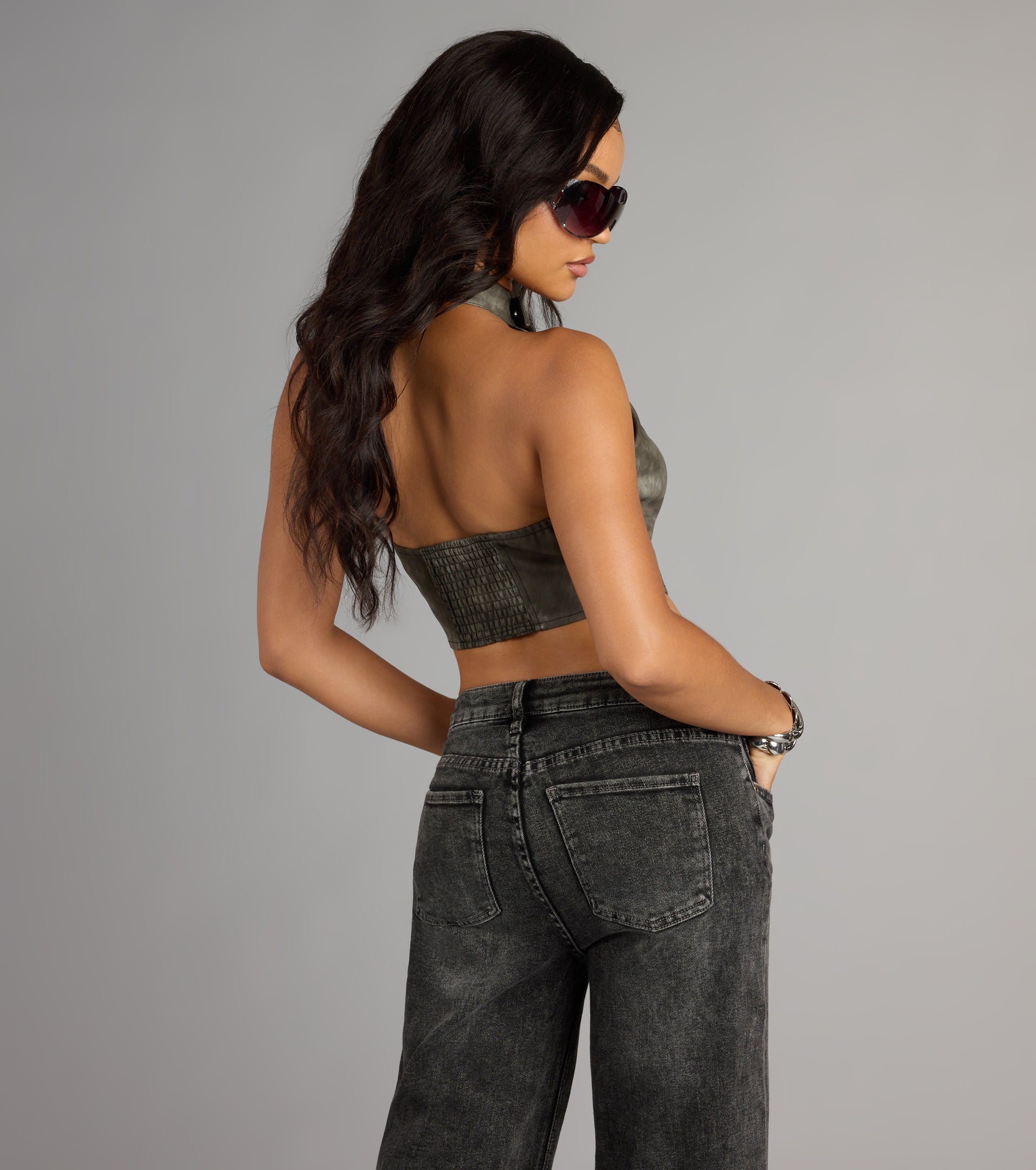 Street Rebel Mock Neck Belt Crop Top | Windsor