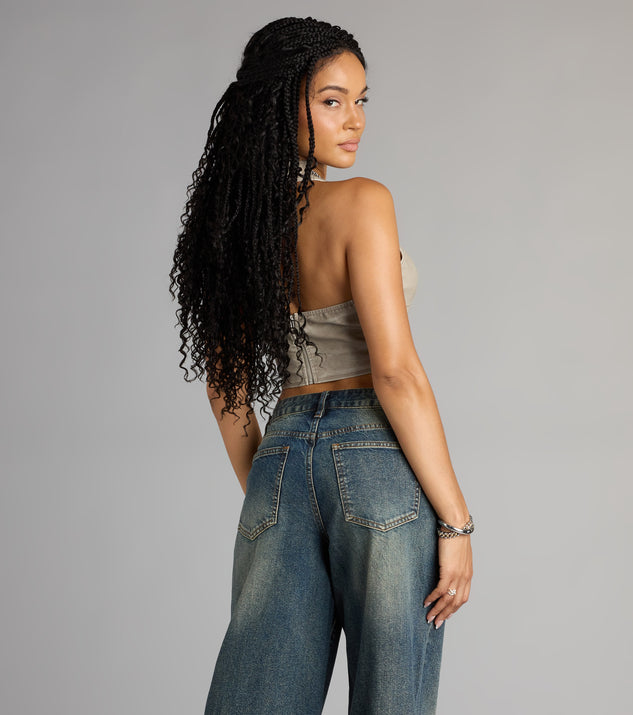Lace Me Up Faux Leather Halter Crop Top | Windsor