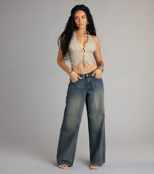 Lace Me Up Faux Leather Halter Crop Top | Windsor