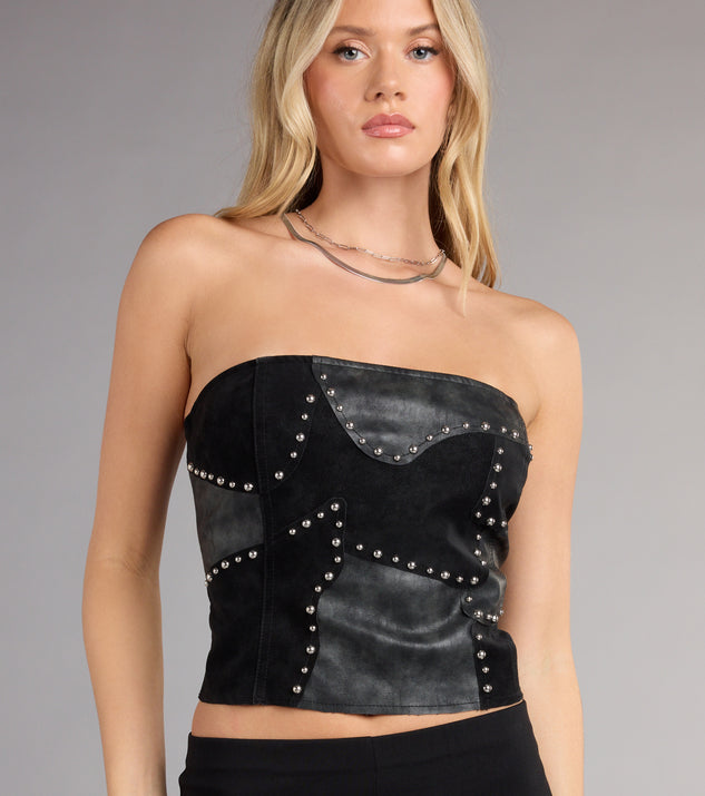 Rockstar Vibes Studded Faux Leather Tube Top | Windsor