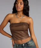 Laced Up Faux Leather Tube Top