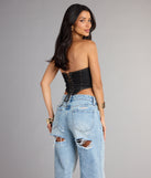 Complete your look with the Trendy Girl Denim Strapless Corset Crop Top, a trendy top that’s ready to pair with anything in your fall rotation.