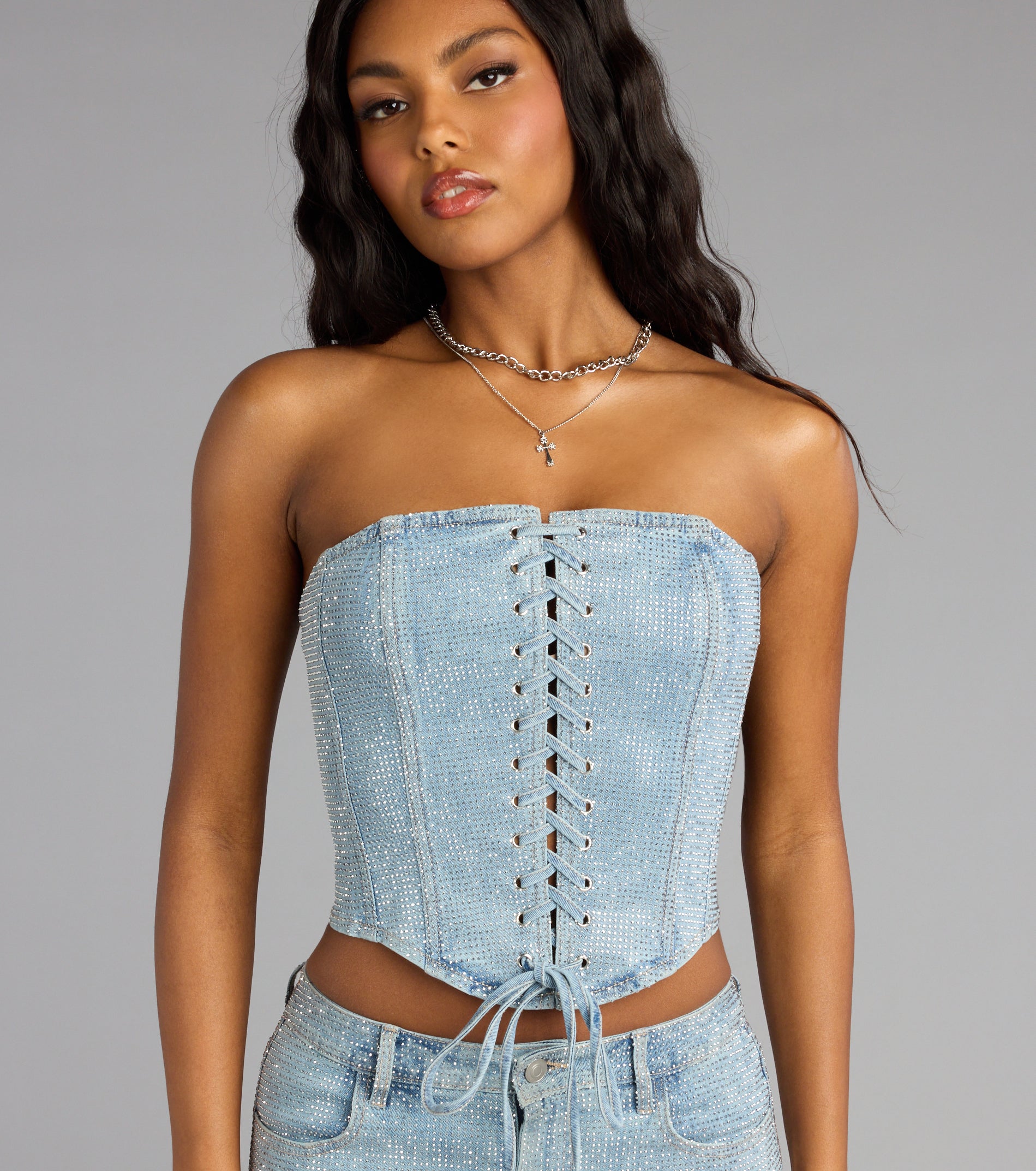 Crystal Crush Lace Up Denim Corset Top | Windsor