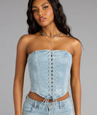 Crystal Crush Lace Up Denim Corset Top