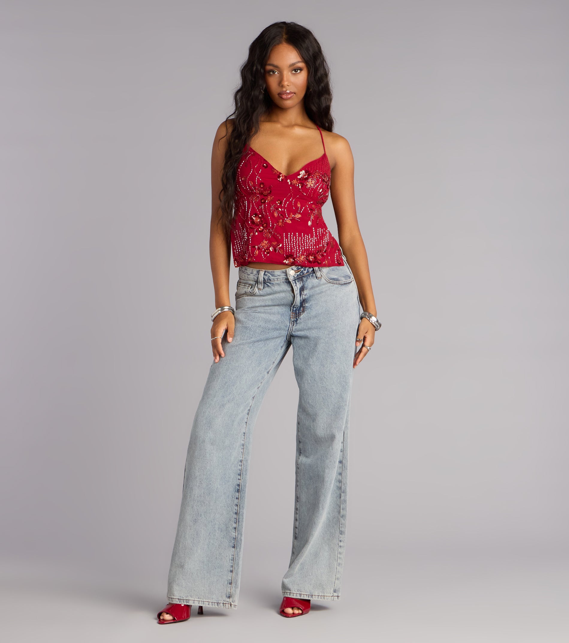 All Eyes On You Sequin Floral Top | Windsor