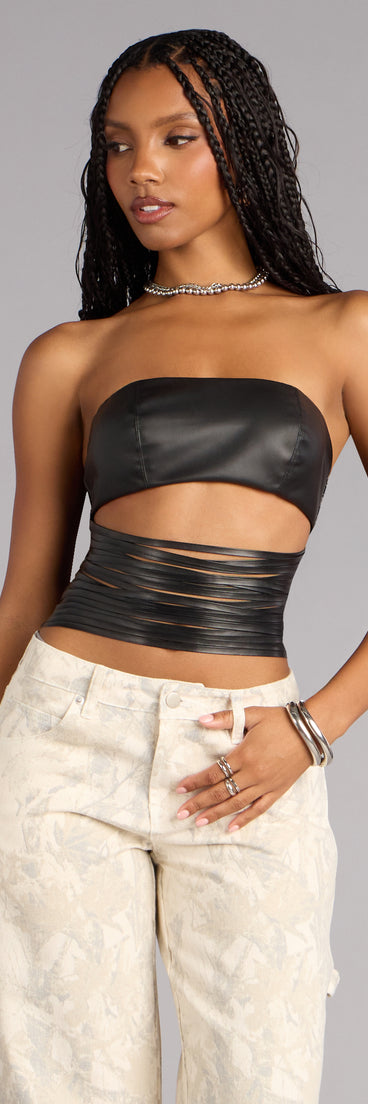 Confidently Bold Strappy Faux Leather Tube Top
