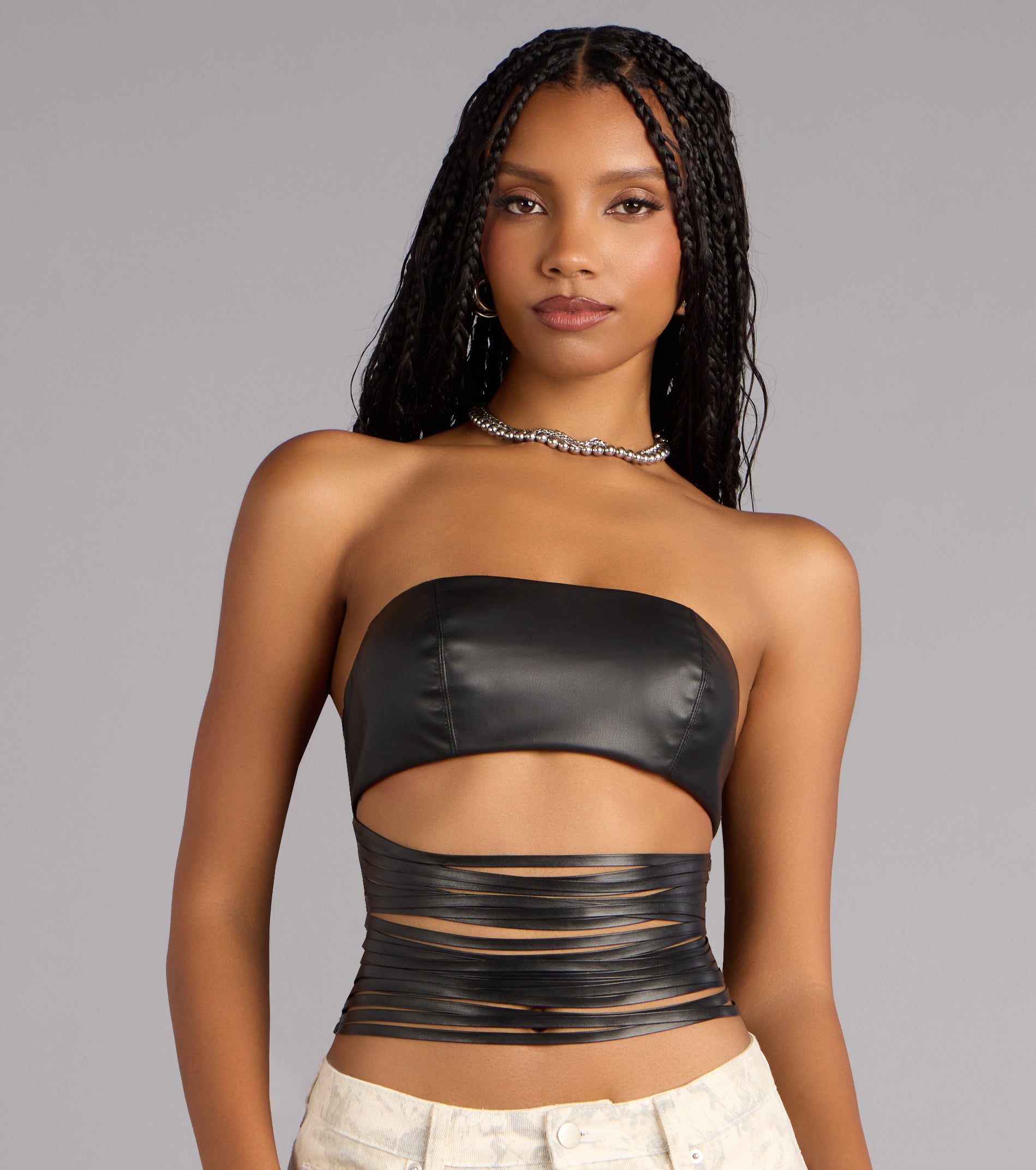 Confidently Bold Strappy Faux Leather Tube Top | Windsor