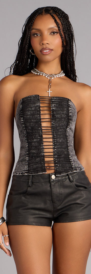 Break the Rules Lace Up Denim Corset Top