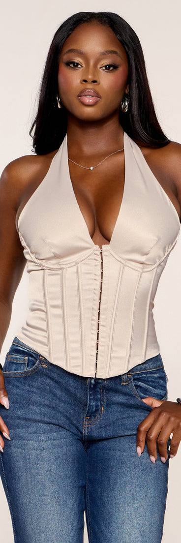 All Eyes On You Satin Halter Corset Top