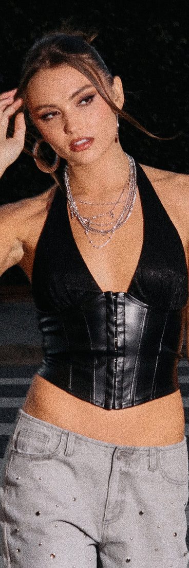 After Hours Faux Leather Halter Corset