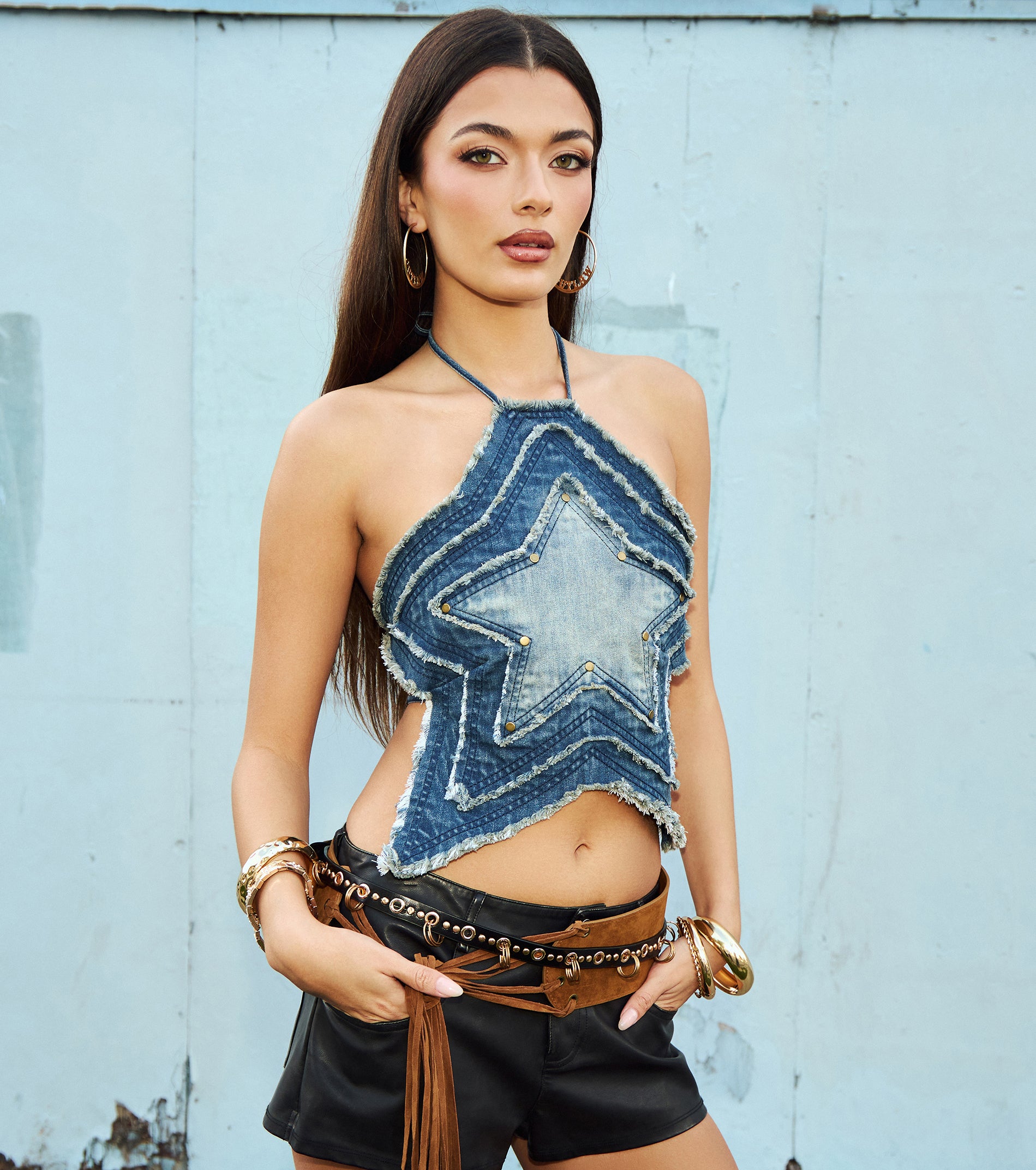 Star Of The Show Denim Halter Top | Windsor