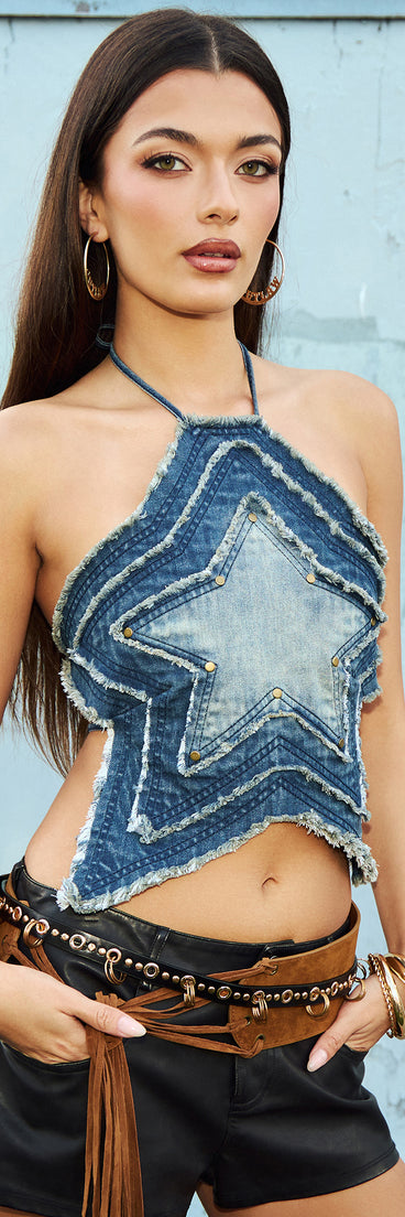 Star Of The Show Denim Halter Top