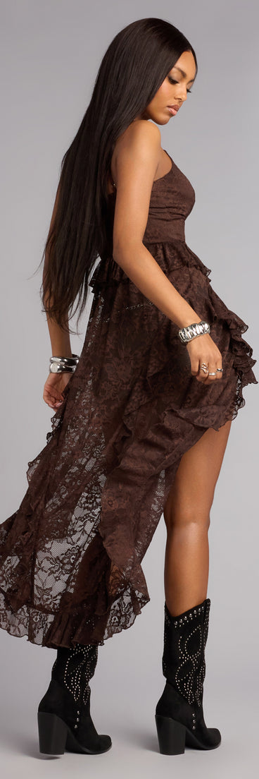Romance Rules Lace-Up Lace Tunic Top
