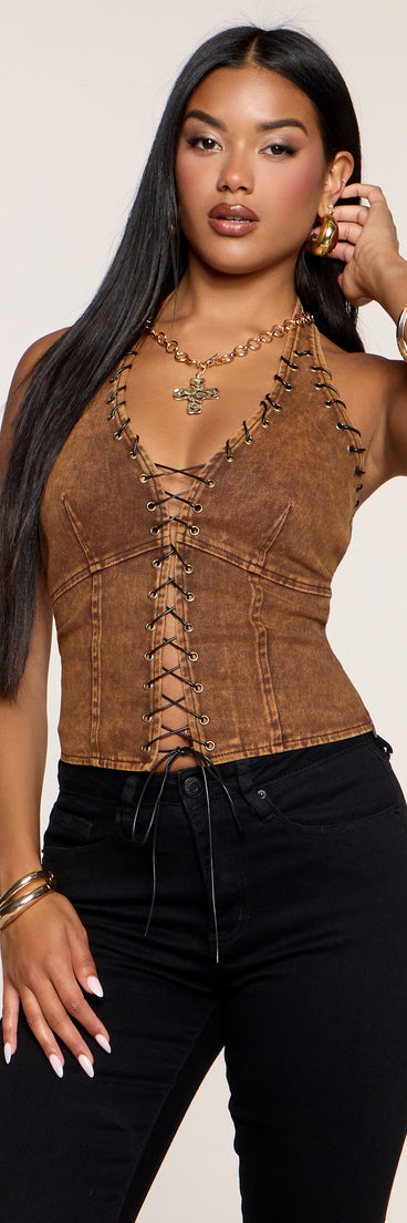 Desert Daze Lace Up Denim Halter Top