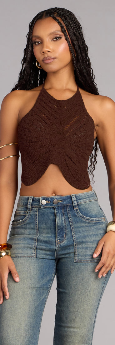 Fly With Me Butterfly Crochet Crop Top