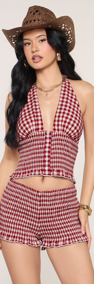 City Stroll Gingham Halter Crop Top