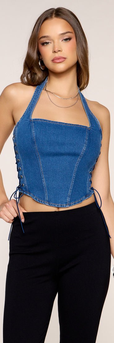 Side Lace Up Denim Bustier Top