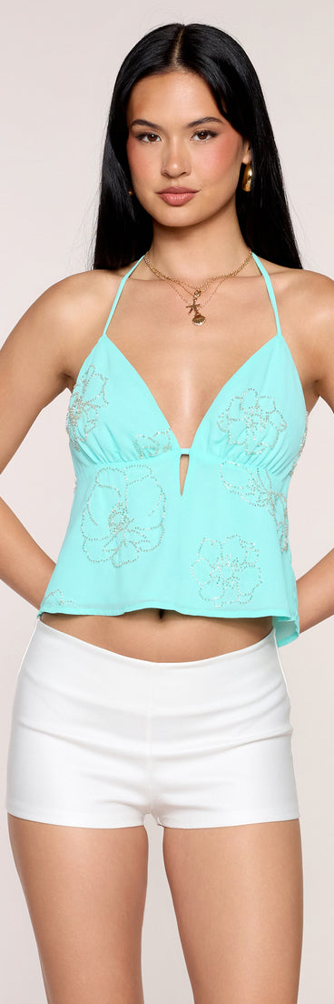 Vacay Muse Floral Beaded Babydoll Top