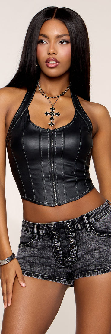 Rebel Routine Faux Leather Halter Top