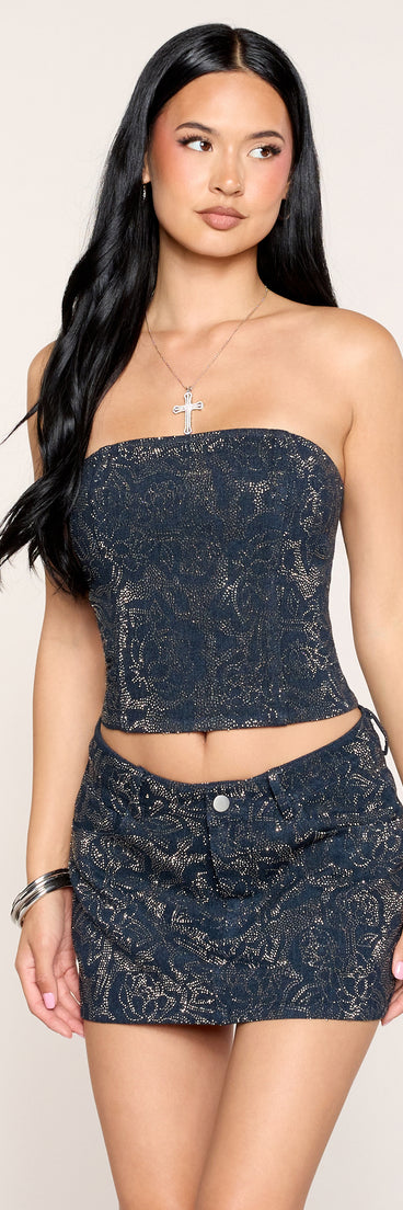 Night Bloom Floral Denim Tube Top