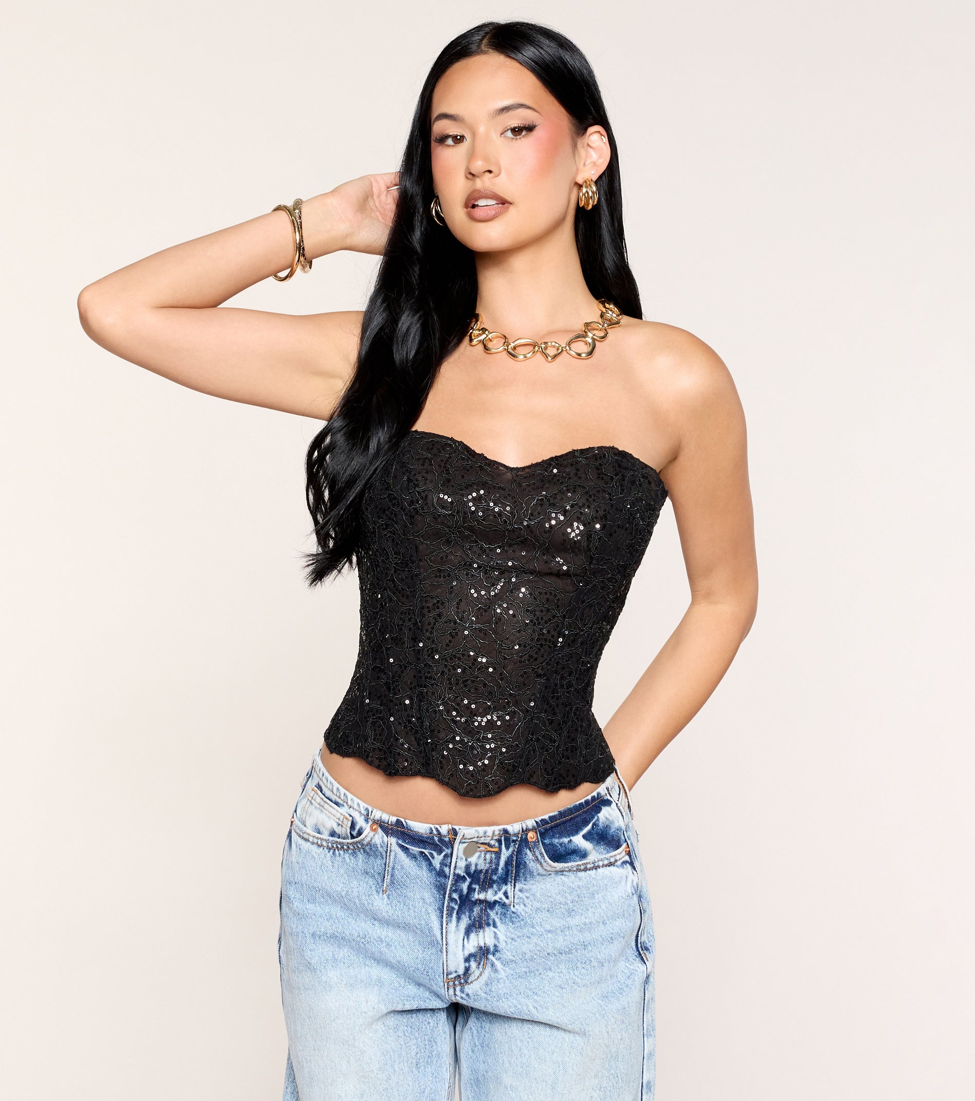 Floral Glimmer Sequin Lace Corset Top | Windsor