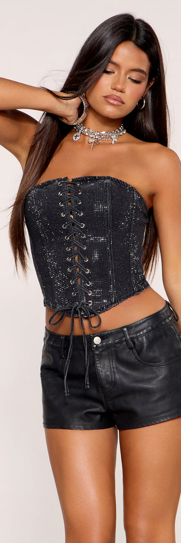Crystal Crush Lace Up Denim Corset Top