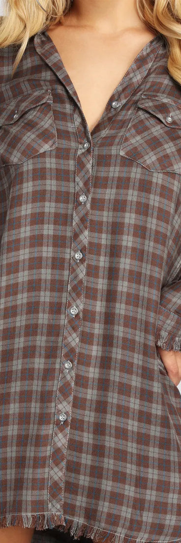 Say It With Fray Plaid Tunic