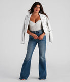 Elevate your seasonal style with the Trendy Vibe Hook And Eye Ribbed Knit Bodysuit, a white bodysuit designed for confident and effortless styling with anything from mini skirts to high-waist jeans.