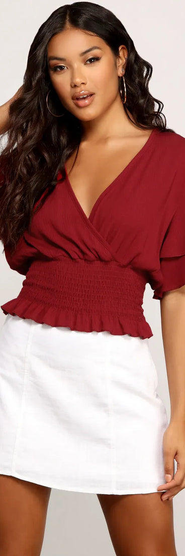 Sweetie Surplice Smocked Top