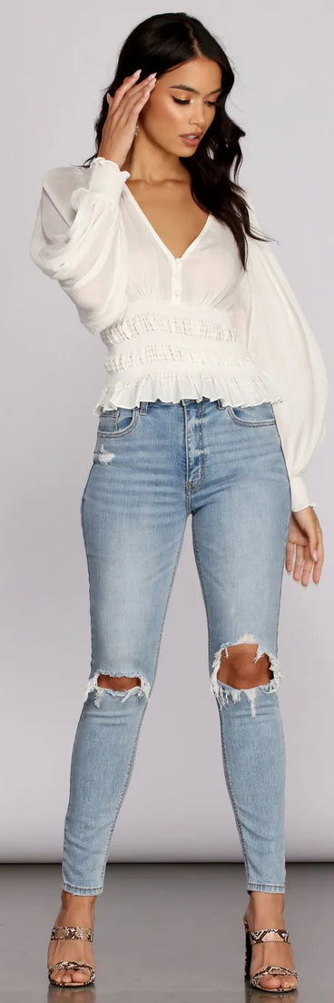 Vacay Now Smocked Waist Blouse