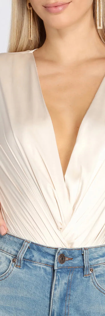 Sleek Satin Surplice Bodysuit
