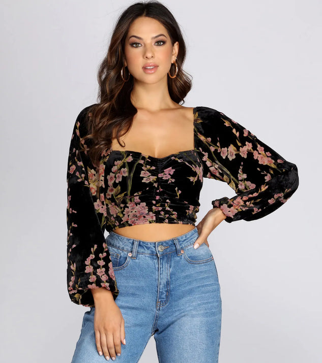 Floral Burnout Long Sleeve Blouse