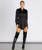 Sight In Satin Smocked Shirt Dress
