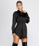 Sight In Satin Smocked Shirt Dress