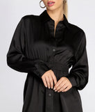 Sight In Satin Smocked Shirt Dress