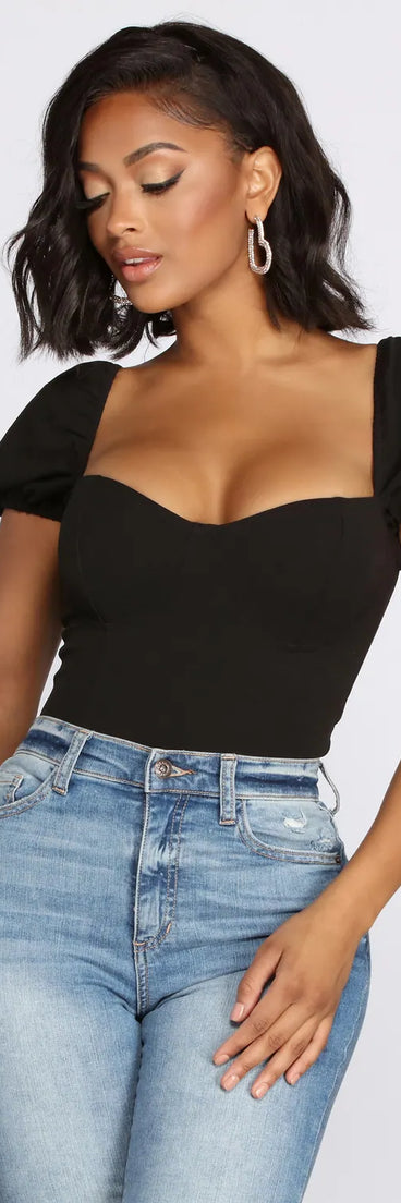 Crepe Puff Sleeve Bodysuit