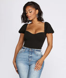Crepe Puff Sleeve Bodysuit