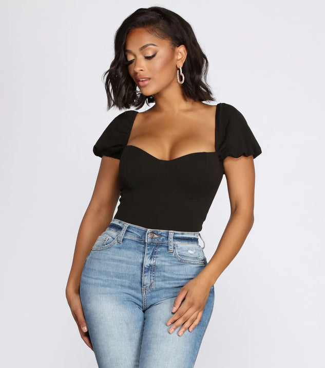 Crepe Puff Sleeve Bodysuit