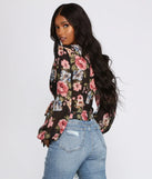 Floral Chiffon Wrap Front Blouse