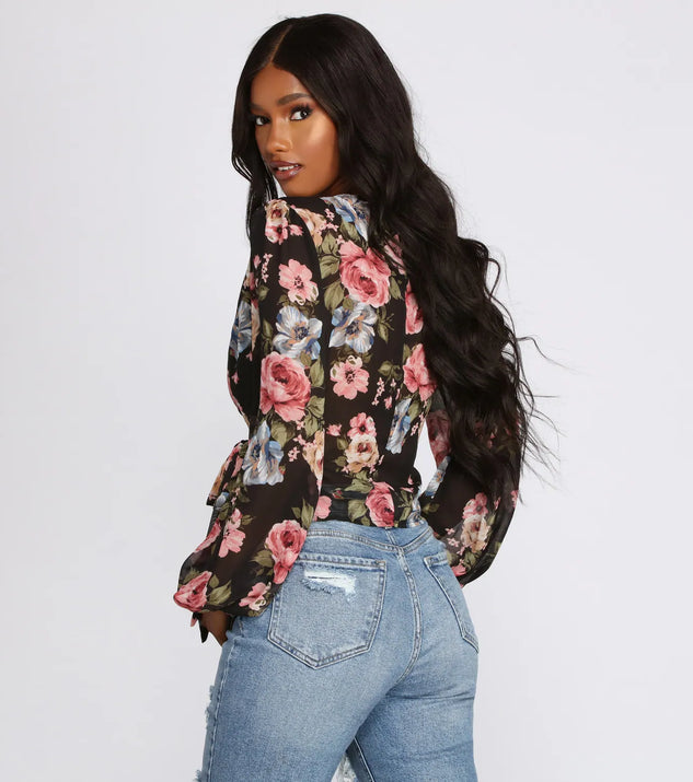 Floral Chiffon Wrap Front Blouse | Windsor