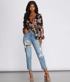 Floral Chiffon Wrap Front Blouse