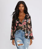 Floral Chiffon Wrap Front Blouse