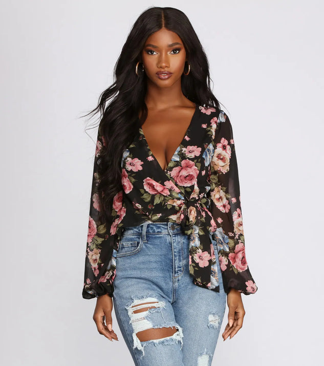 Floral Chiffon Wrap Front Blouse | Windsor