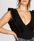 Ruffle It Up Deep V Neck Bodysuit