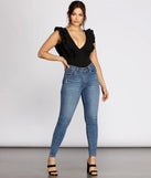Ruffle It Up Deep V Neck Bodysuit