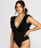 Ruffle It Up Deep V Neck Bodysuit