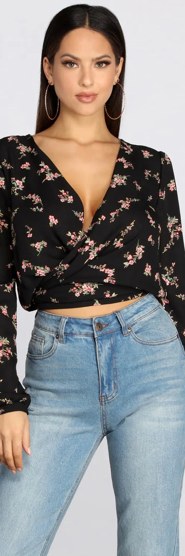 Floral Frenzy Tie Back Wrap Top