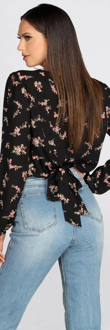 Floral Frenzy Tie Back Wrap Top
