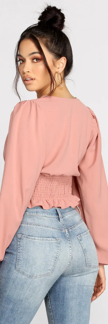 Stylishly Smocked Button Down Blouse